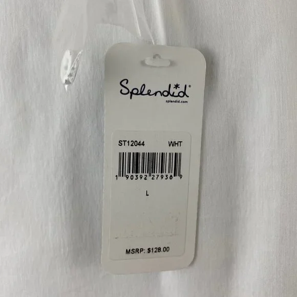 Splendid White Round Neck Button-Placket Ruffle-Sleeve Poplin Shirt Womens Large - Picture 8 of 11